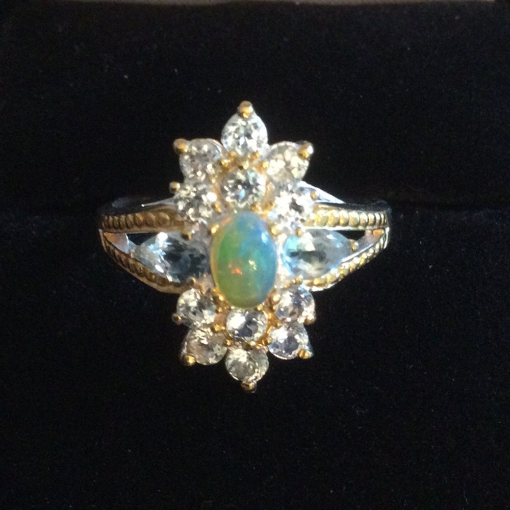 Genuine Fiery Opal & Aquamarine Ring